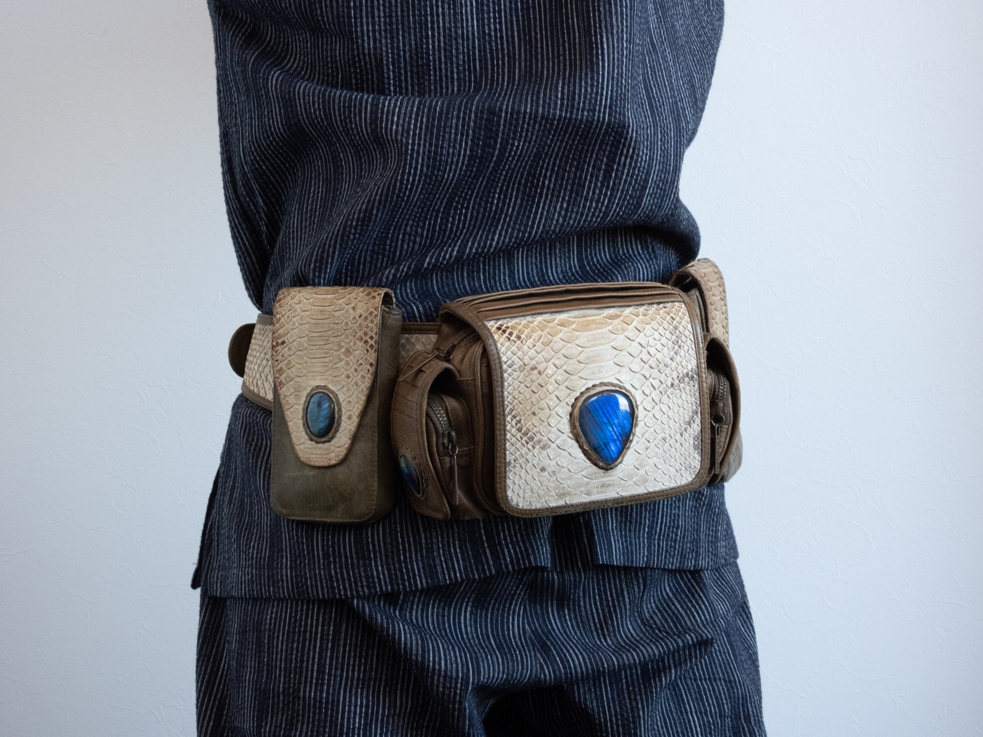 Leather Festival Utility Belt -Hip Bag -Pocket belt with LABRADORITE stone