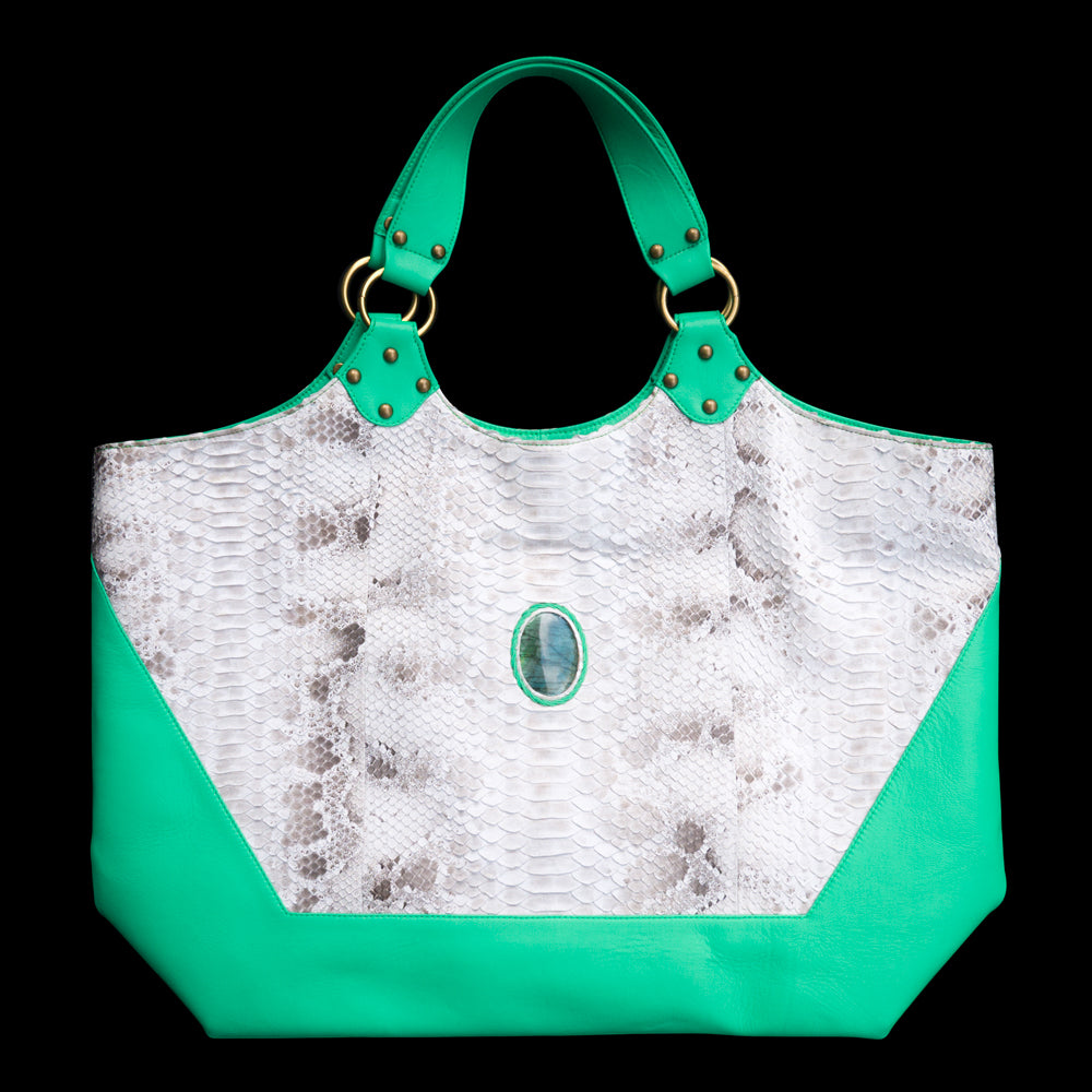 Bolsa de asas | Blanco x verde azulado